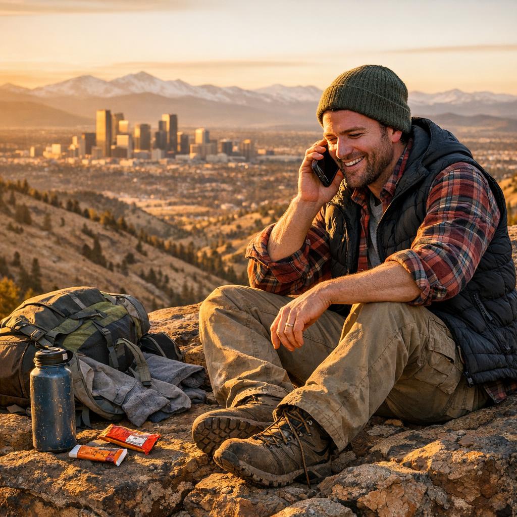 Denver hiker on mountain with city skyline — dental marketing content example